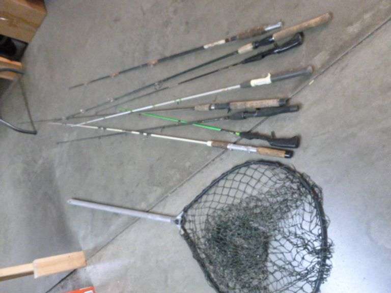 Group Of (8) Fishing Rods - Large Head Landing Net