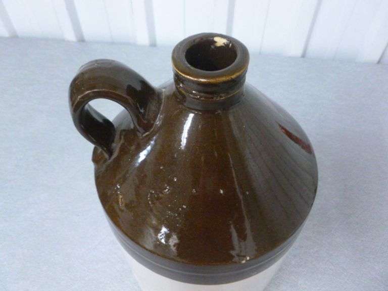 Vintage Brown Top Whiskey Crock Jug - 12" H