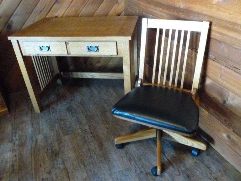 Nice Basset Oak Office Desk / With Optional Side Extension / Oak Chair