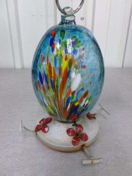 Art Glass Hummingbird Feeder - 10" H