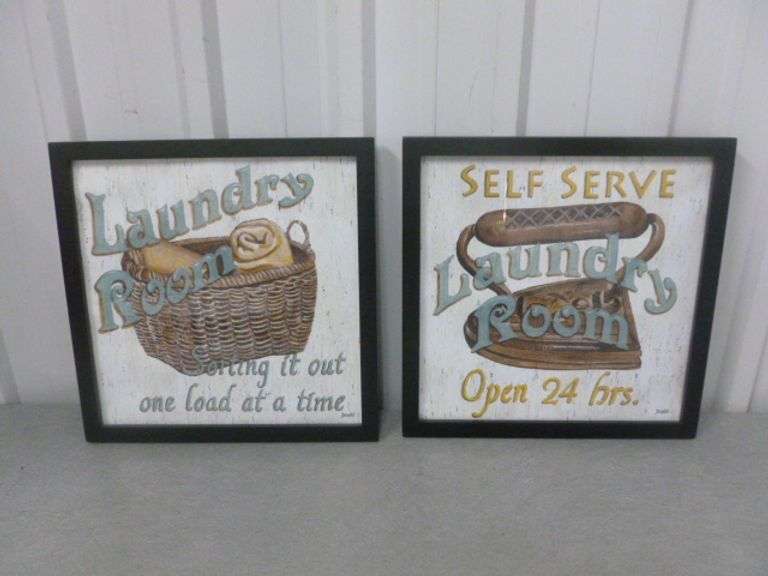 (2) DeWitt ' Laundry Room Themed ' Framed & Matted Signs