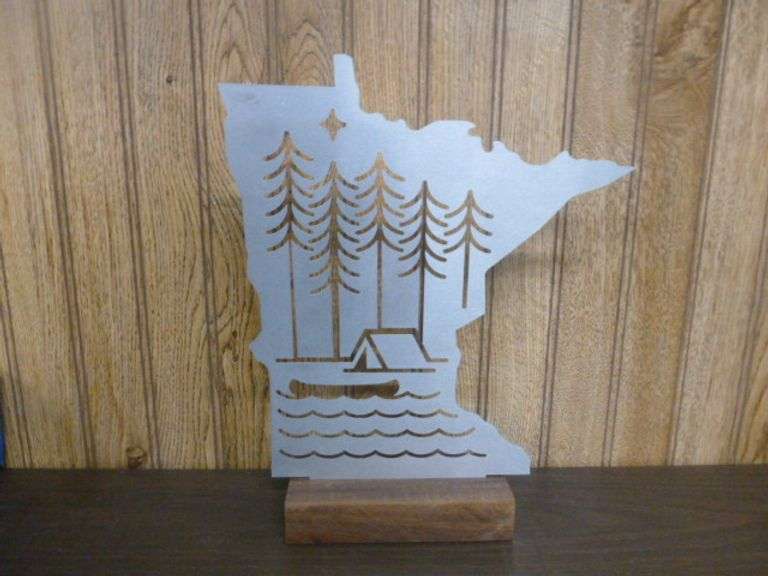 Nice Minnesota Themed Metal Mantle Decoration - Wood Base