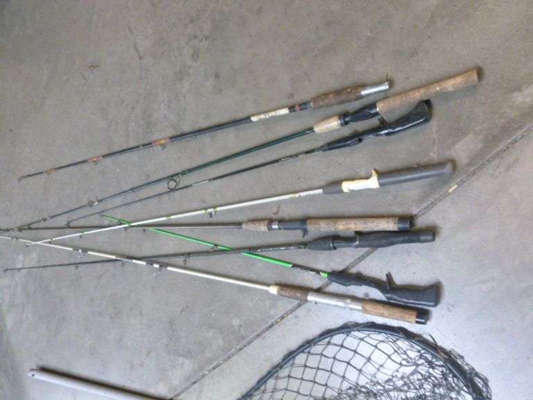 Group Of (8) Fishing Rods - Large Head Landing Net