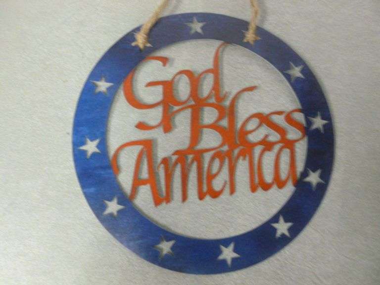 God Bless America Metal Art Sign - 10" Diameter