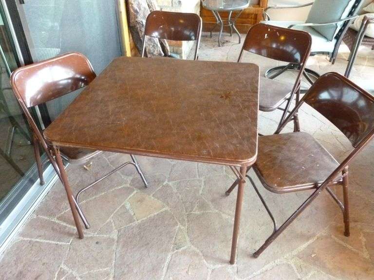 Samsonite Brownstone (5) Piece Card Table & Chair Set