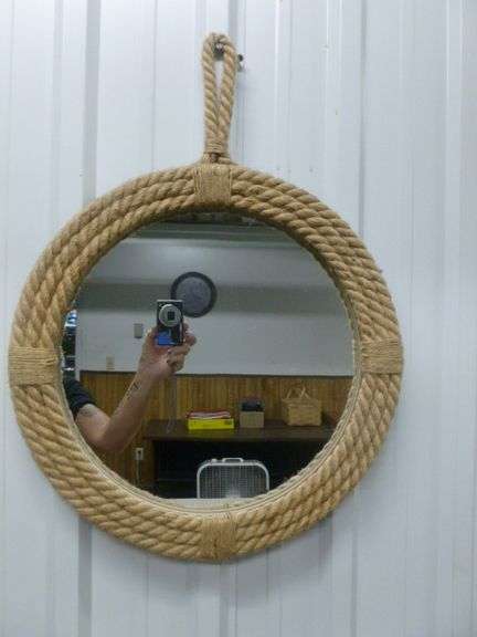 Nice Burlap Rope Wrapped Wall Mirror - 16.5" Diameter