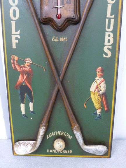 Davis Golf Clubs - Wooden Sign With Thermometer - 10" x 24"
