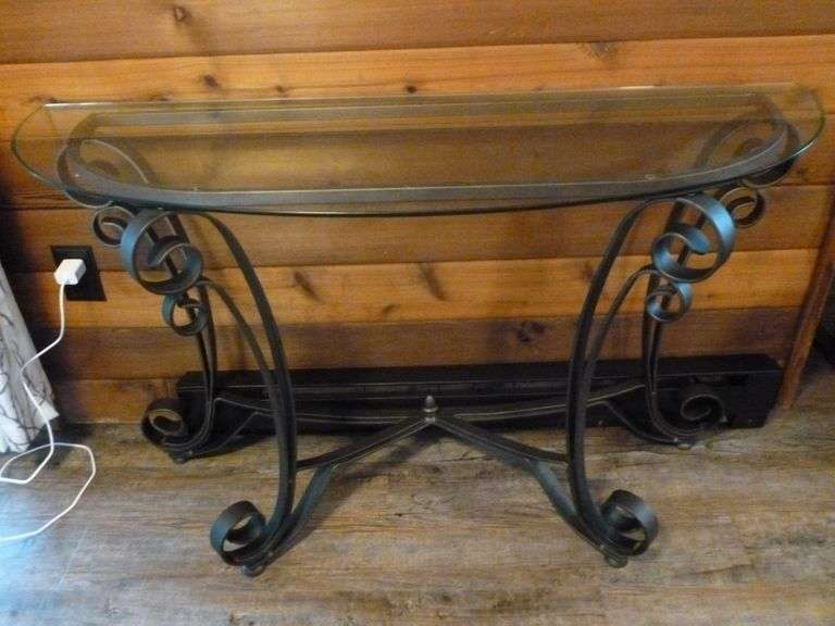 Nice Half Moon Table - Wrought Iron / Glass Top