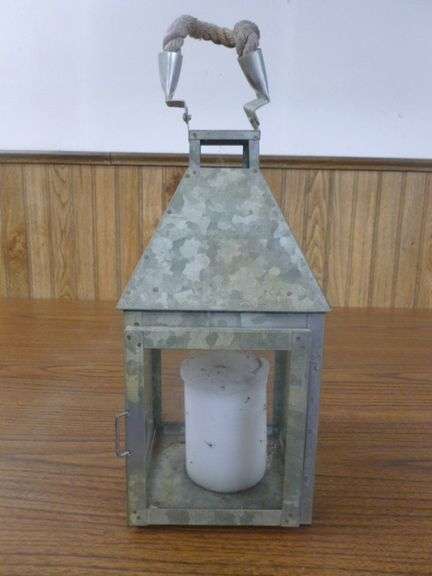 Galvanized Steel Candle Lantern With Pillar Candle
