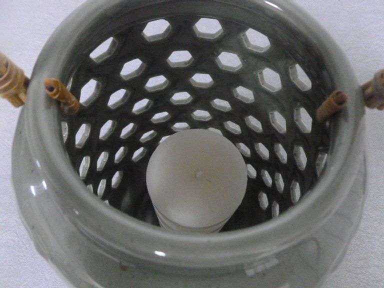 Nice Pottery Candle Lantern / With New Pillar Candle