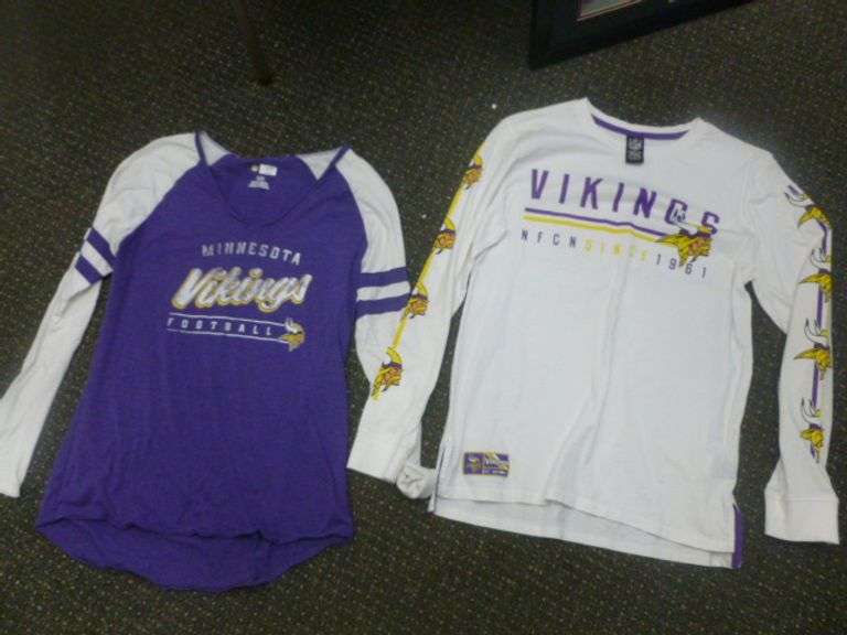(2) Collectible Minnesota Vikings Shirts - Size Men's S & Women's Large