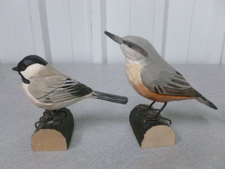 (3) Mantle Decor Birds - Includes (2) Wildlife Garden Carved Wooden Birds