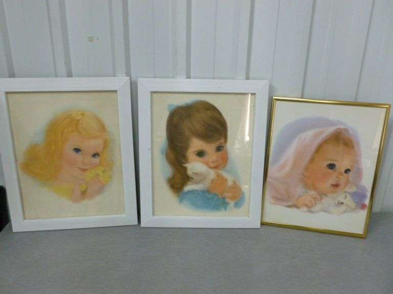 (3) Vintage Charmin / Northern Baby / Girl Framed Pictures