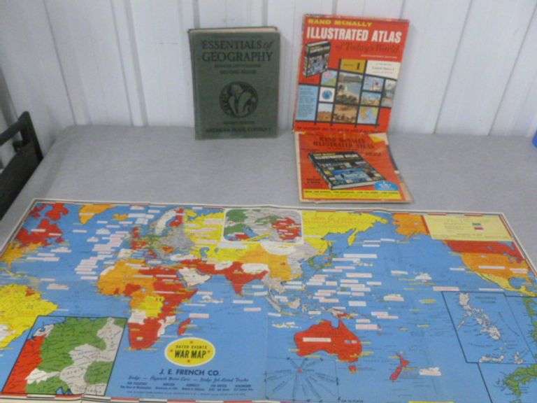 Group Of Vintage Maps / Geography Book - 1942 J.F French War Map