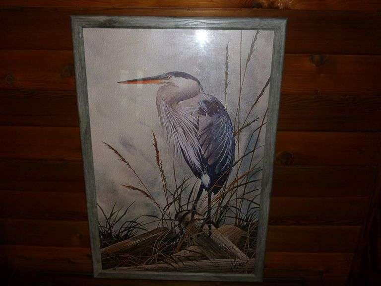 Large Williamson " Blue Heron " Framed Print 27" x 38"
