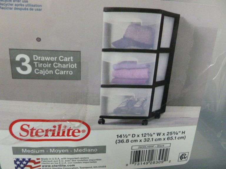 Sterlite 3 Drawer Poly Organizer With Wheels