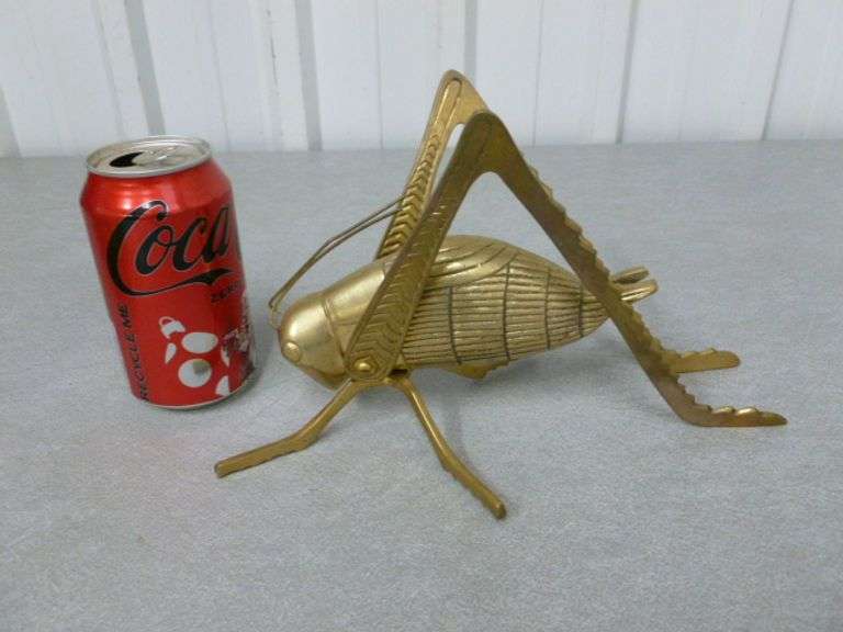 Large Vintage Cast Brass Grasshopper Mantle Decoration - 10" L