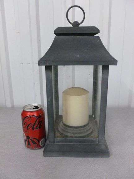 Metal Framed - Four Sided Glass Outdoor Candle Lantern With Battery Operated Candle