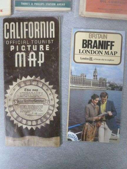 Group Of (7) Vintage Road Maps - Includes Oil Company