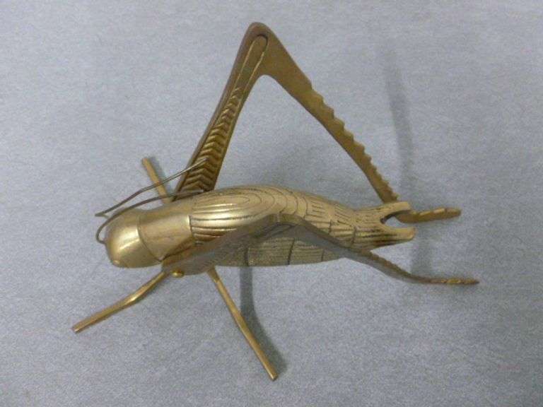 Large Vintage Cast Brass Grasshopper Mantle Decoration - 10" L