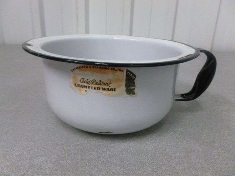 Vintage Black & White Enamelware Pot