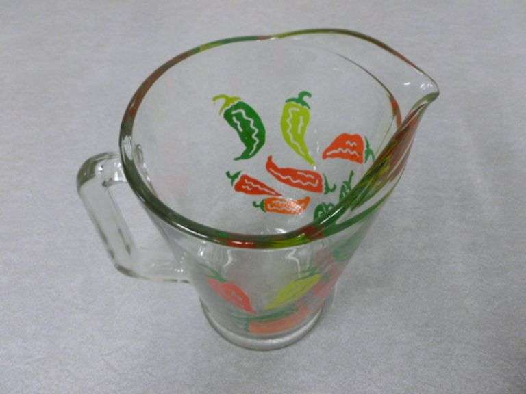 Nice Chili Pepper Themed Glass Beer Pitcher - 9" H