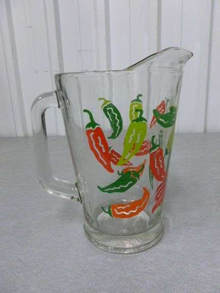 Nice Chili Pepper Themed Glass Beer Pitcher - 9" H