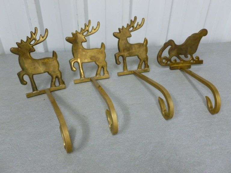 (4) Solid Cast Brass Christmas Stocking Holders - About 8 Lbs. India