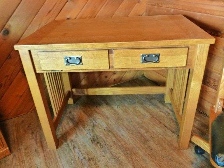 Nice Basset Oak Office Desk / With Optional Side Extension / Oak Chair