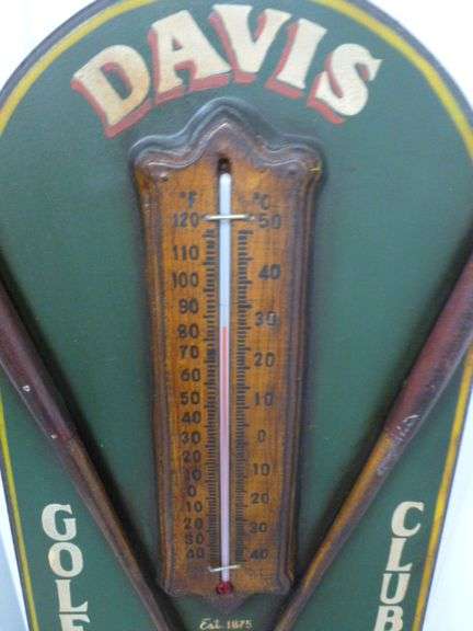 Davis Golf Clubs - Wooden Sign With Thermometer - 10" x 24"