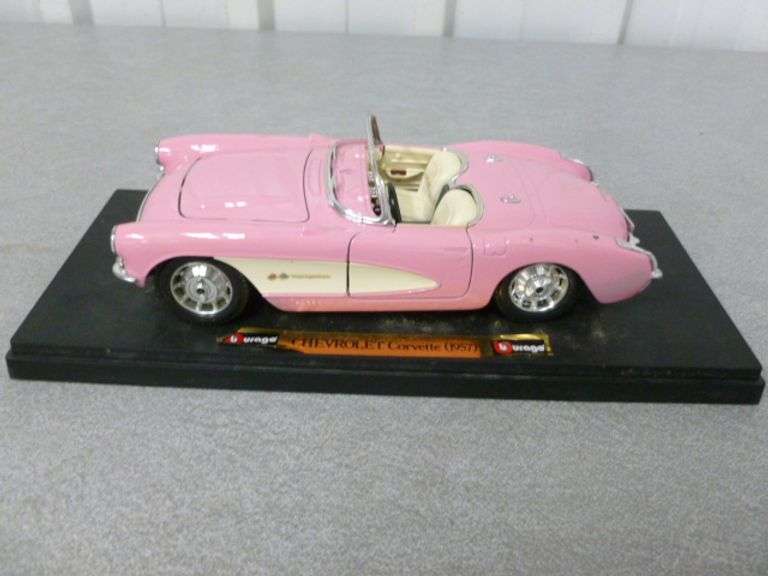 Collectible Bburago Pink Corvette - Die Cast Metal Car - 7" L