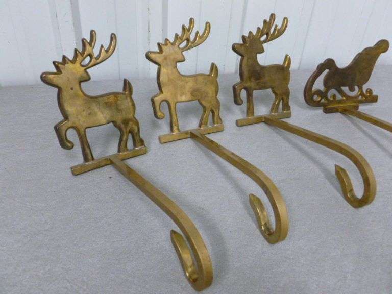 (4) Solid Cast Brass Christmas Stocking Holders - About 8 Lbs. India