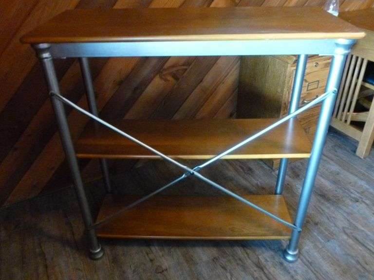 Nice Solid Wood / Metal Framed Display Shelf