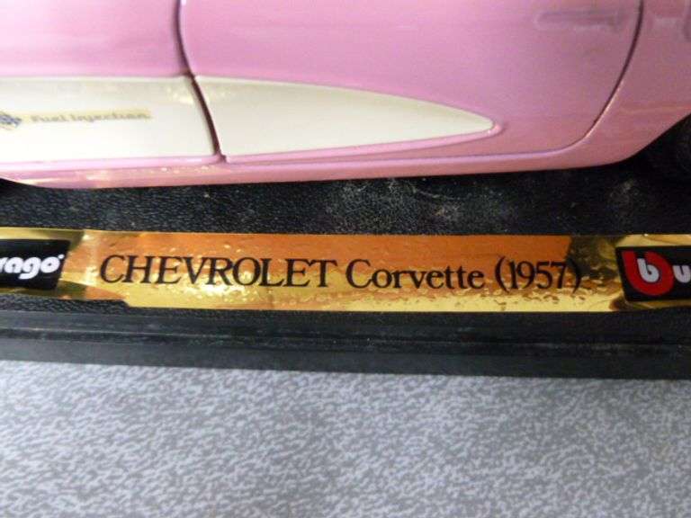 Collectible Bburago Pink Corvette - Die Cast Metal Car - 7" L