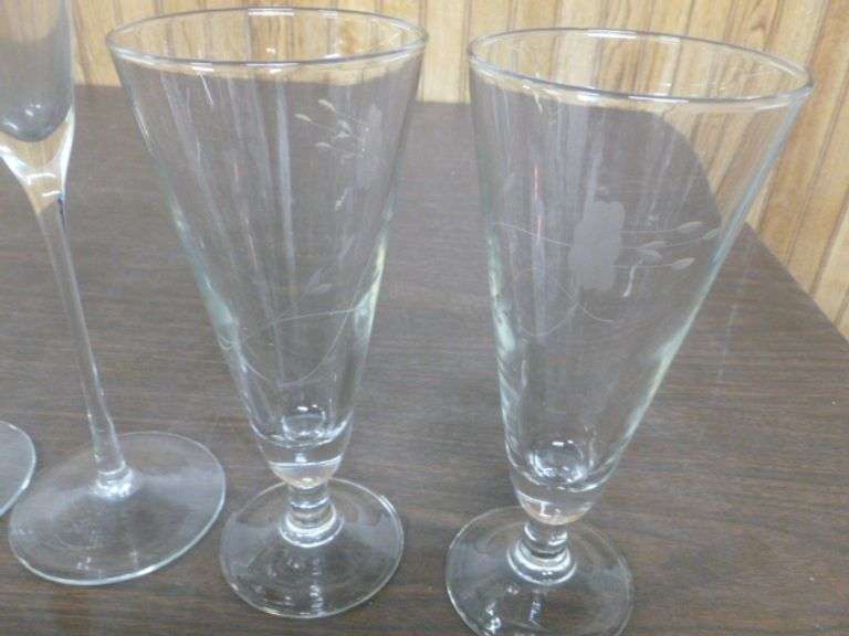 (4) Acid Etched Champagne Glasses