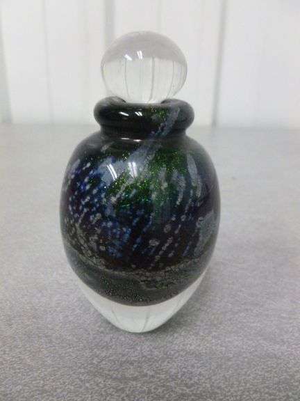 Nice Robert Eicholt Dichroic Purple & Aqua Blue Art Glass Perfume Bottle - Signed