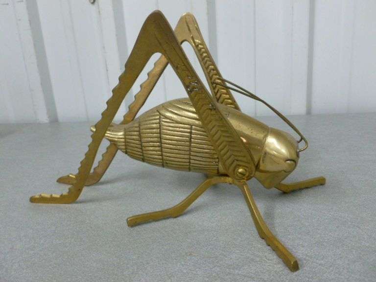 Large Vintage Cast Brass Grasshopper Mantle Decoration - 10" L
