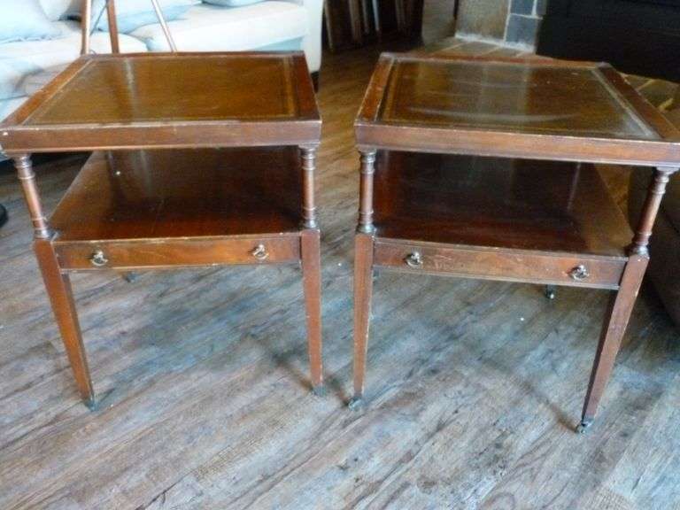 (2) Nice MCM Leather Top Wooden End Tables