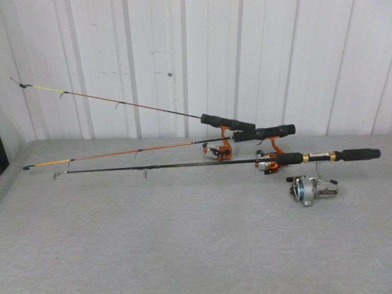 (3) Ice Fishing Open Face Jiggle Stick Combo's - Daiwa / Celsius-