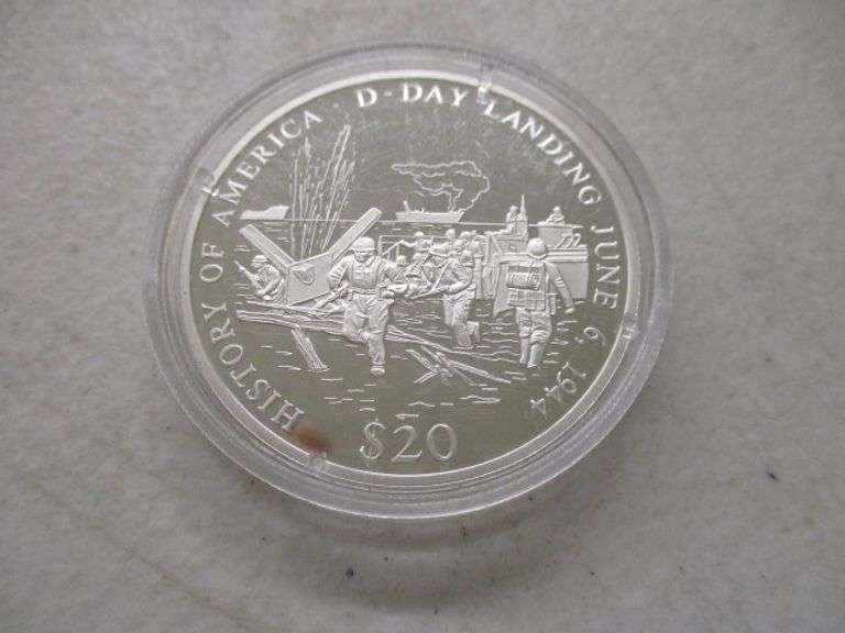 $20 Proof Liberia D-Day Landing 1944 .999 Silver 20 Grams
