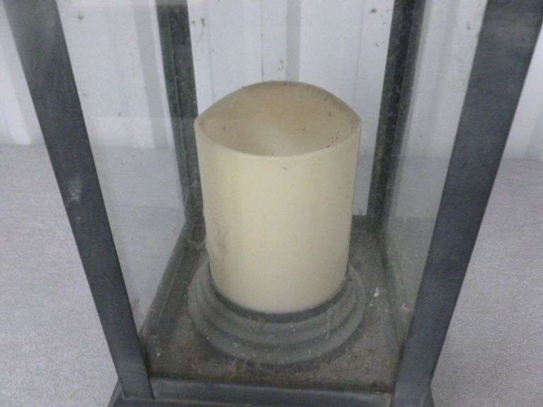 Metal Framed - Four Sided Glass Outdoor Candle Lantern With Battery Operated Candle