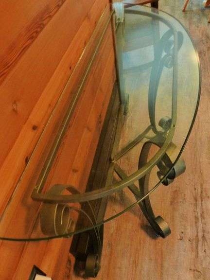 Nice Half Moon Table - Wrought Iron / Glass Top