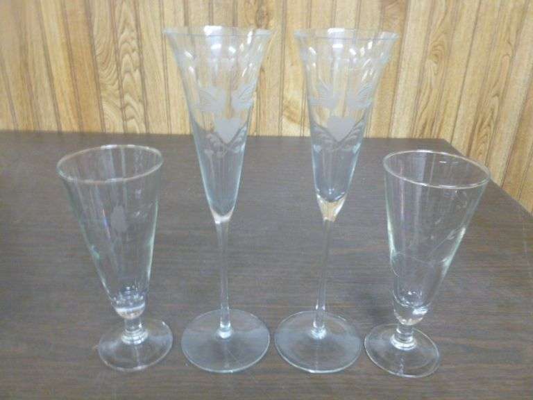 (4) Acid Etched Champagne Glasses