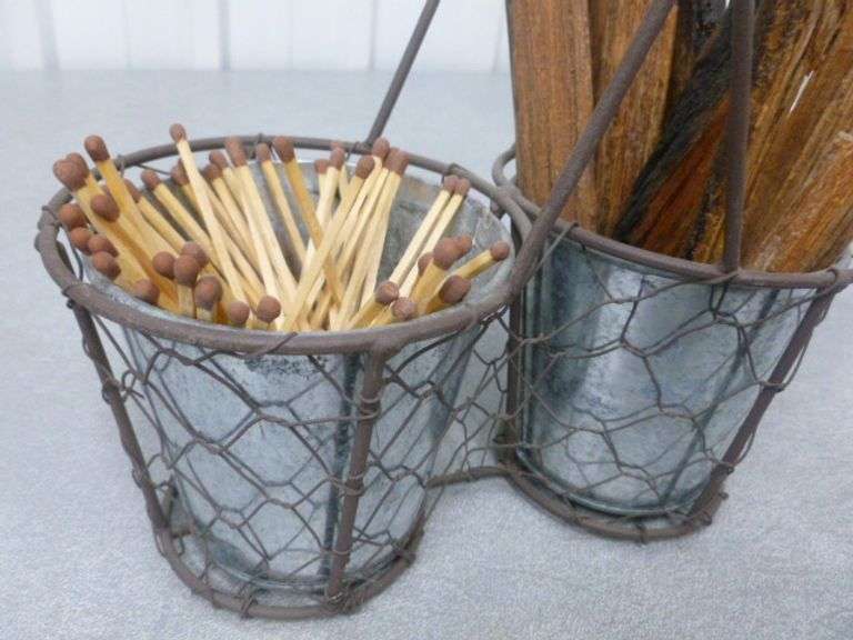 Double Wire Basket Display with Wooden Matches / Kindling Wood