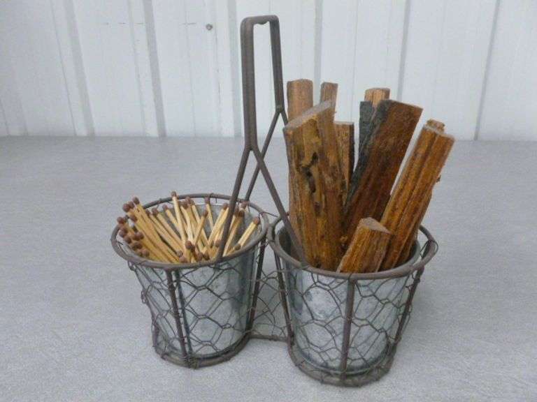 Double Wire Basket Display with Wooden Matches / Kindling Wood