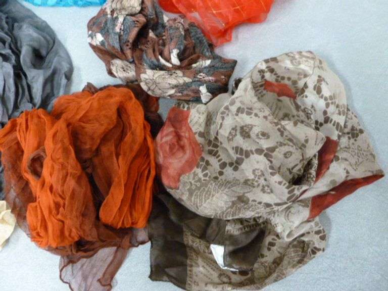 Large Group of Women's Scarves Including Vintage
