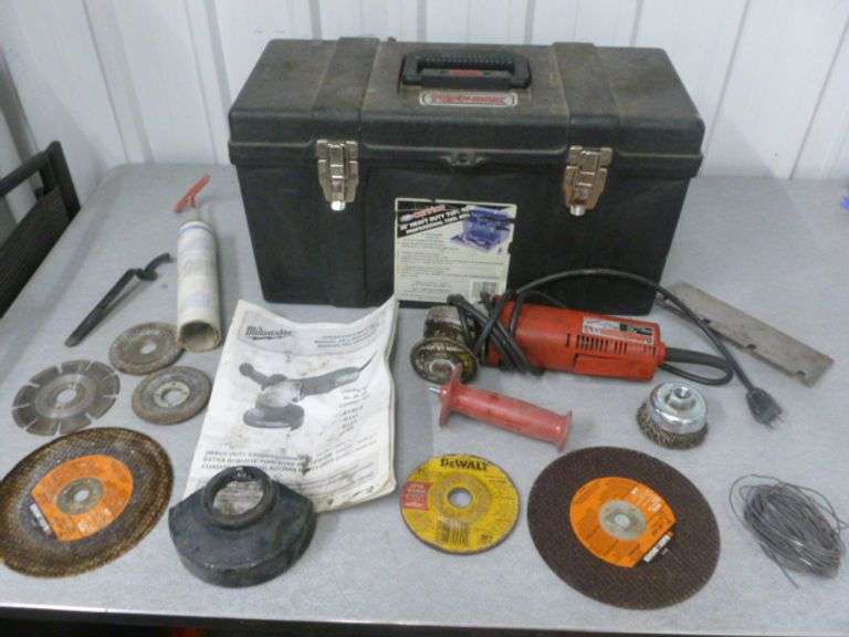 Contico Carpet Installer Toolbox With Related Items - Milwaukee 4 1/2" Grinder