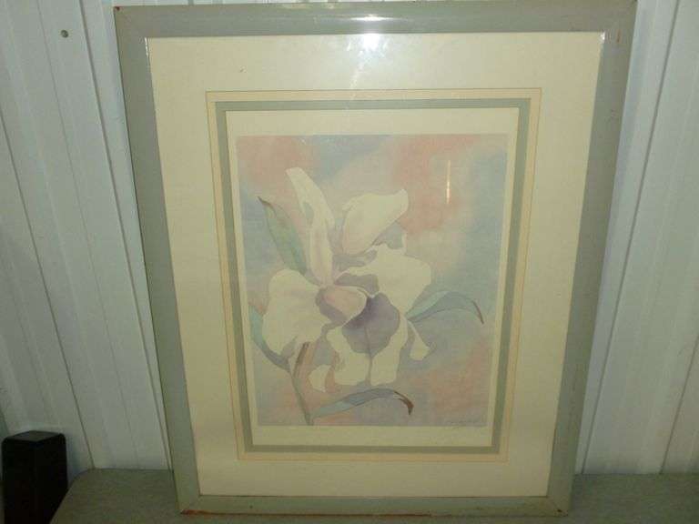 Large Floral Themed Signed Framed & Matted Print