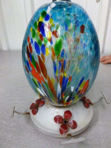 Art Glass Hummingbird Feeder - 10" H