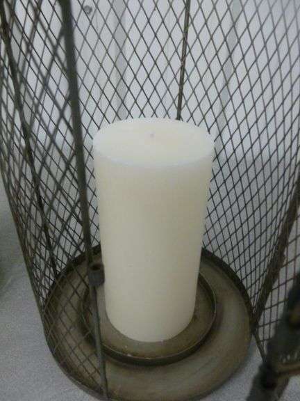 (2) Wire Basket Candle Lanterns - 8" & 10" H - with New Pillar Candles